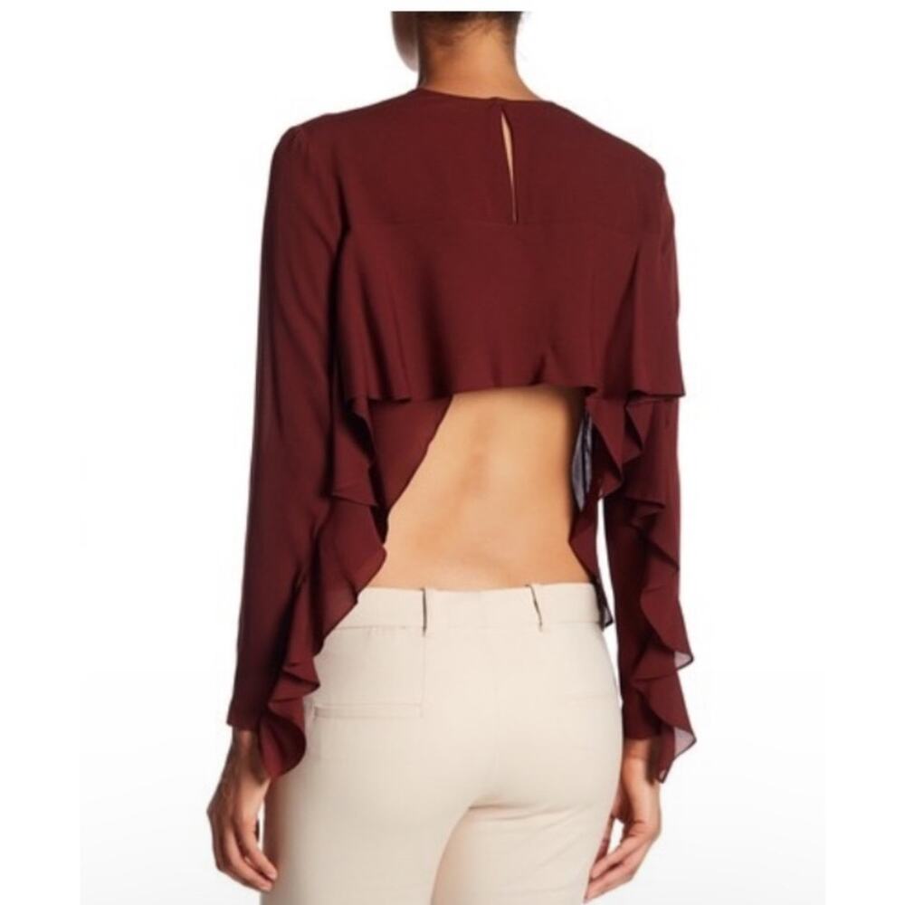 A.L.C Sally Open Back Ruffle Sleeve Silk Crepe Top Bordeaux Blouse Size 2 XS - Picture 5 of 12
